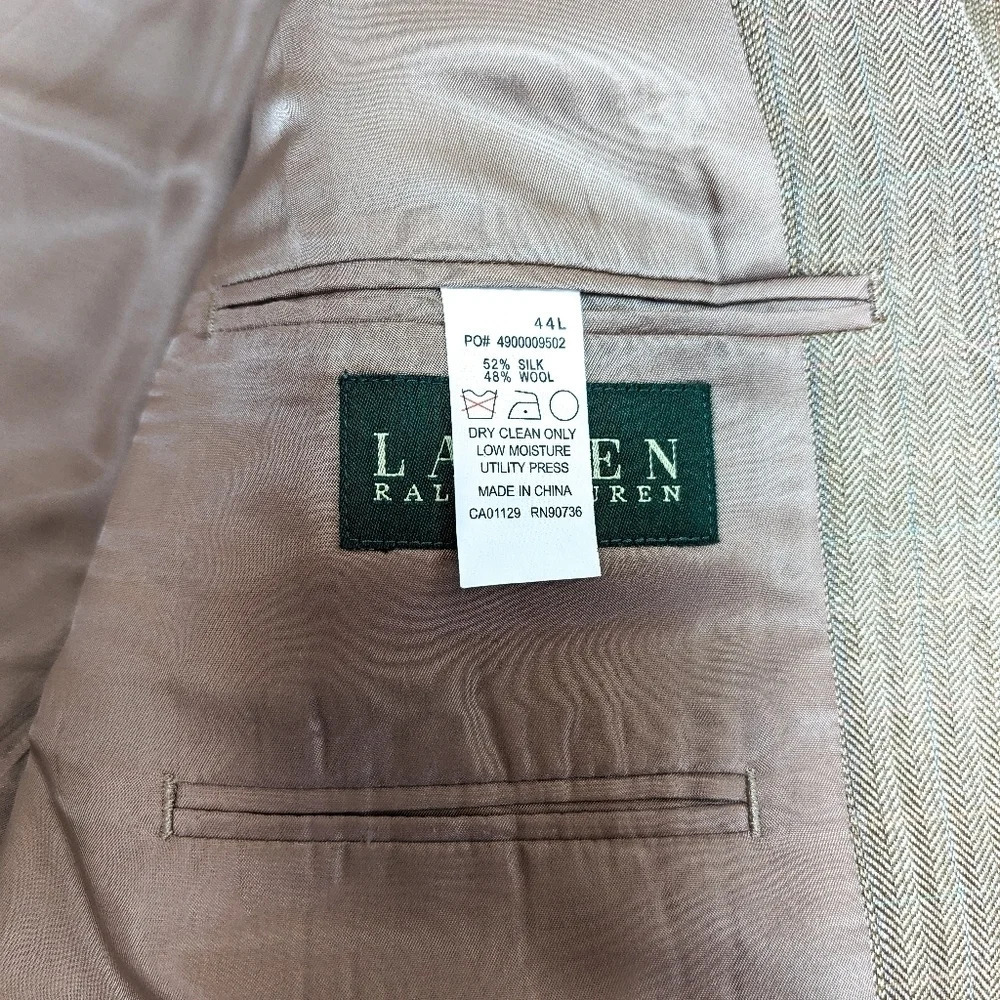 Lauren Ralph Lauren Tan Suit Jacket Blazer Silk Wool Blend size 44L - Picture 8 of 13